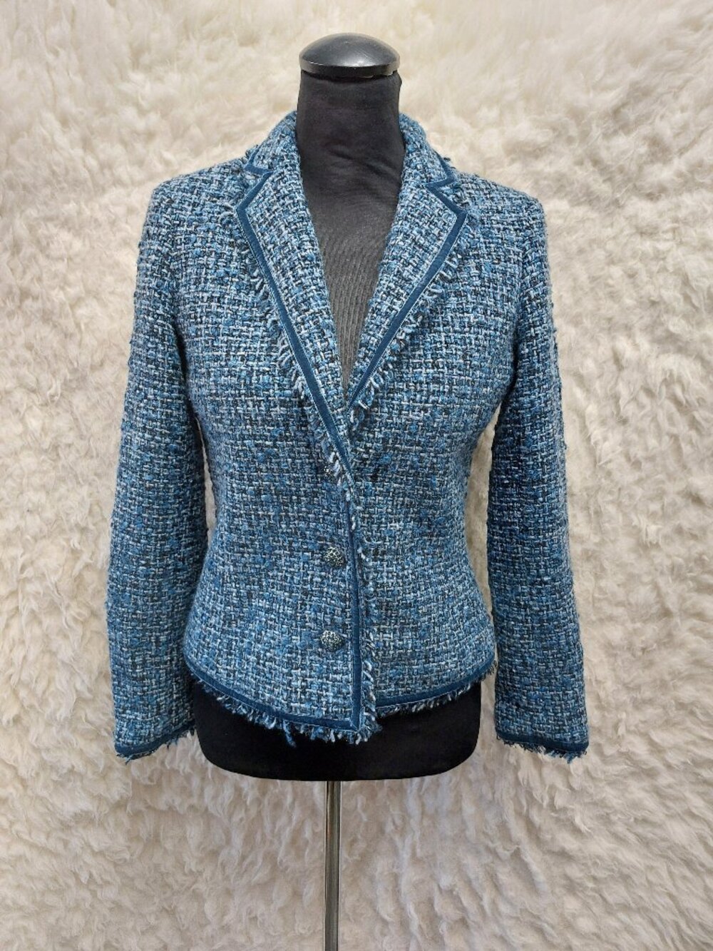 Jones New York Women's Wool Blend Blue Tweed Blazer Jacket Size 4P